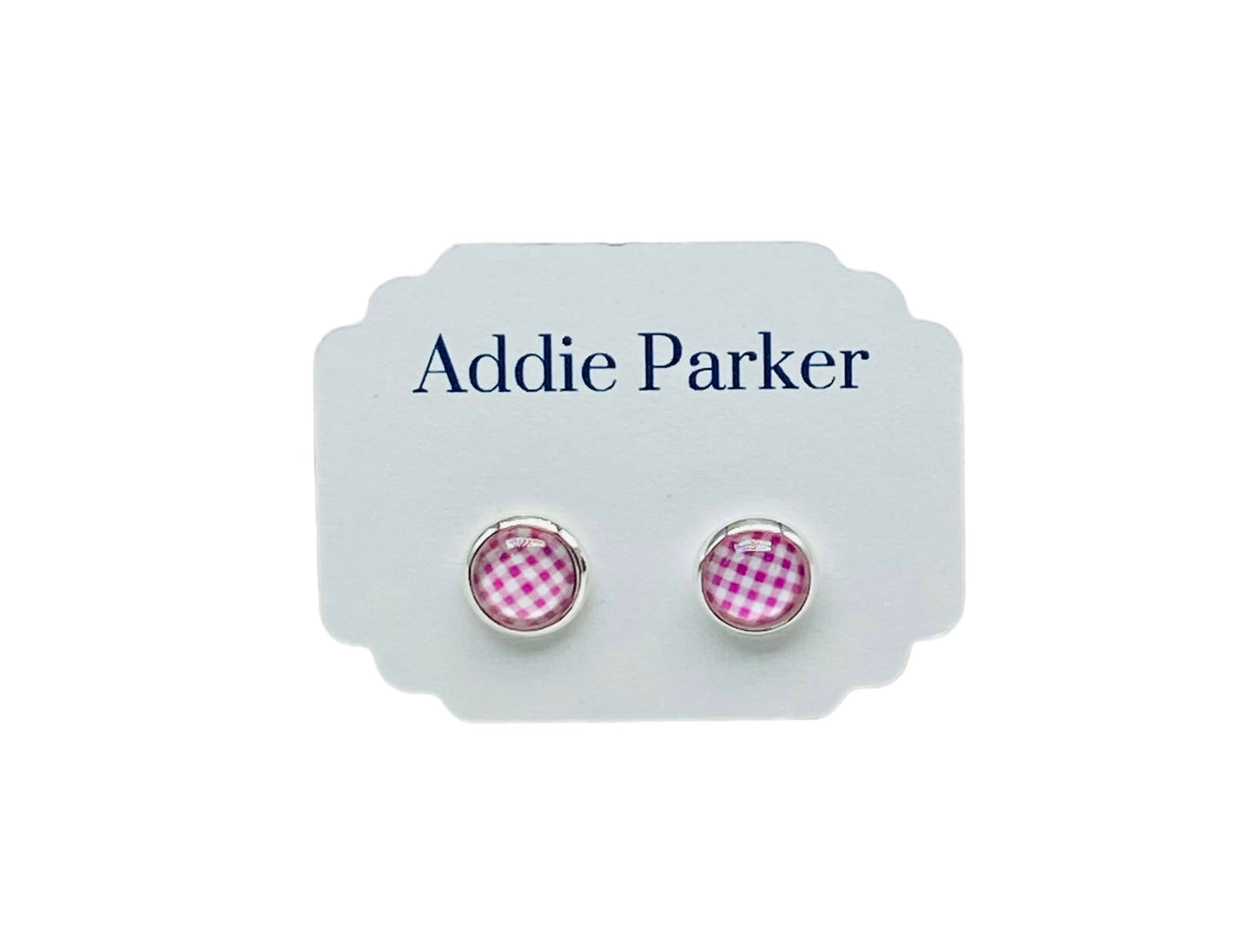 Small Stud Earrings (ST 57) - Pink Gingham