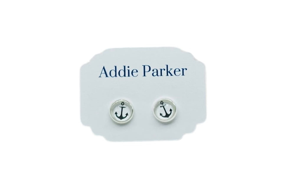 Small Stud Earrings (ST 59) - White with Black Anchor