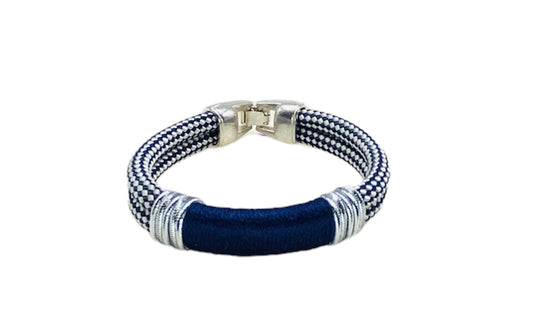 Marine Rope and Navy Blue Bracelet - Silver