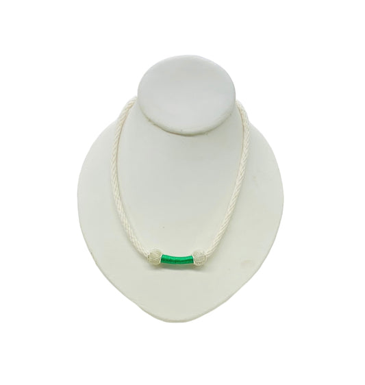 Ivory and Green Rope Necklace - Silver Bead