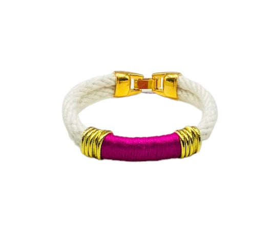 Ivory and Fuchsia Rope Bracelet - Gold