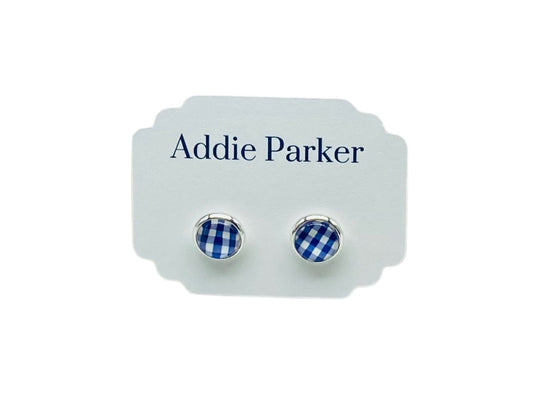 Small Stud Earrings (ST 34)- Blue Gingham