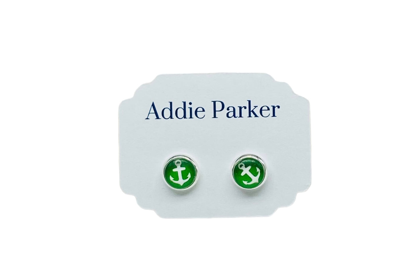 Small Stud Earrings (ST 43) - Green Anchor