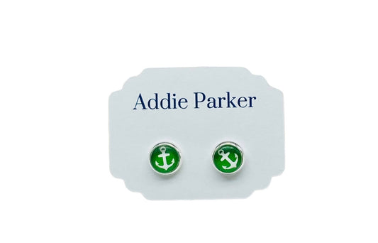 Small Stud Earrings (ST 43) - Green Anchor