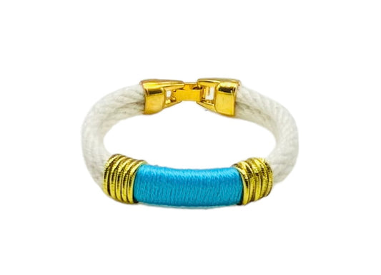 Ivory and Bright Blue Rope Bracelet - Gold