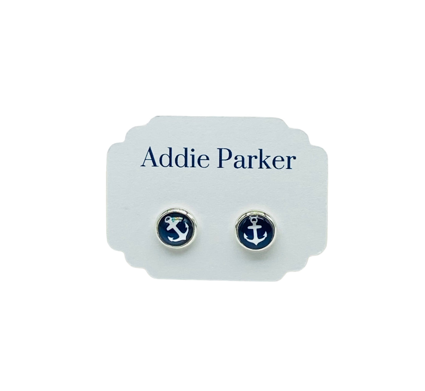 Small Stud Earrings (ST 12) - Navy Blue Anchor