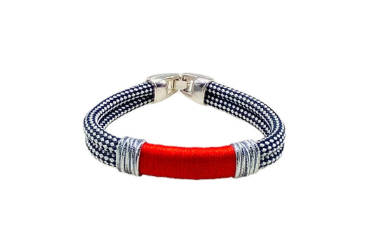 Marine Rope and Red Bracelet - Silver