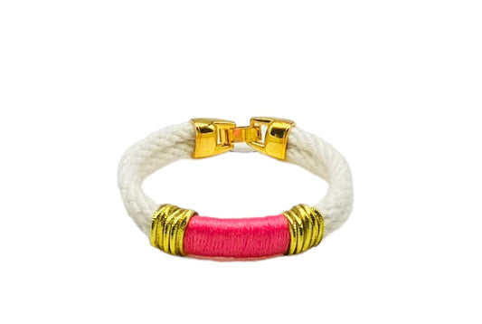 Ivory and Bright Pink Rope Bracelet - Gold